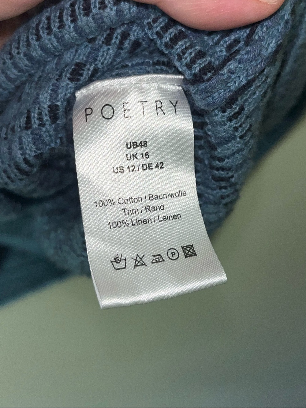 Poetry Women’s Blue Long Sleeve Knit Cardigan V Neck Sweater Size 12 Cotton EUC - Picture 6 of 7